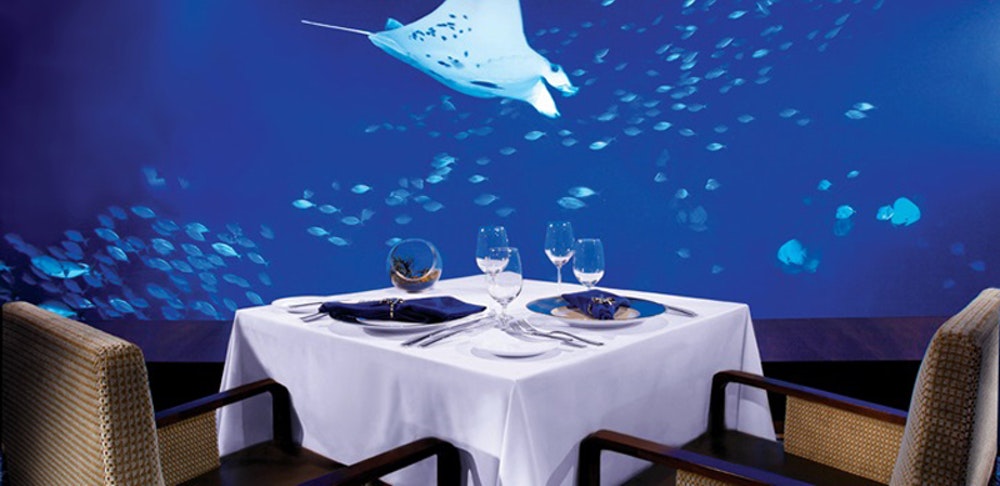 Ocean Restaurant underwater tank view with rays and fish